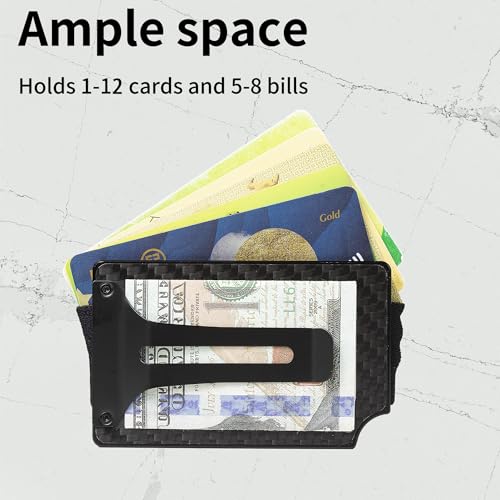 Image of Minimalist Carbon Fiber Wallet for Men, Money Clip Cash Strap Wallet, RFID Blocking Metal Wallet Aluminum Card Holder,Front Pocket Wallet
