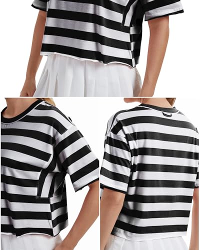 Image of HUGOOME Womens Oversized Workout Crop Top Casual Short Sleeve Boxy Roll Hem | Basic Half Split Sleeve Drop Shoulder Loose Yoga Running Gym Tee Cropped T-shirt Solid Trendy Relaxed Daily Tee