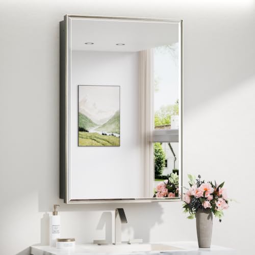 Image of TokeShimi 24 x 36 in Brushed Nickel Medicine Cabinet, Fully Assembled