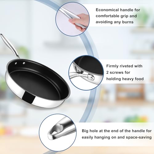 TeamFar Frying Pan, 10 inch Stainless Steel 3-ply Nonstick Fry Egg Omelet Pan Skillet with Long Handle, for Induction Gas Glass Ceramic Stovetops, Healthy & Heavy Duty, Easy Cleanup by TeamFar - Image 3