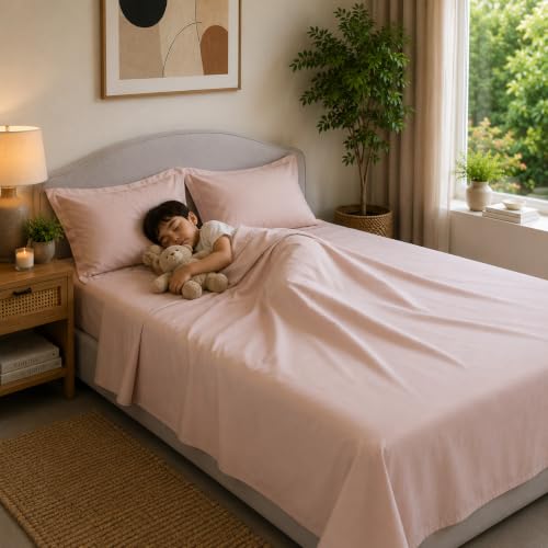 Image of Linen Home Cotton Percale Flat Bedsheet Set King Size Light Taupe