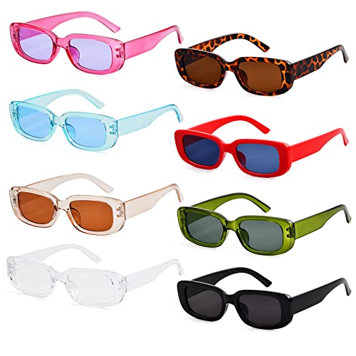 Colori assortiti: Questi occhiali da sole sfusi sono disponibili in 8 diversi colori alla moda. Nero, bianco, rosso, viola, blu, verde, champagne e leopardo sono disponibili a tua scelta. La lunghezza di ogni cornice è di circa 14,5 cm e la larghezza della cornice è di circa 6,5 cm, adatta per la maggior parte delle donne e delle ragazze.