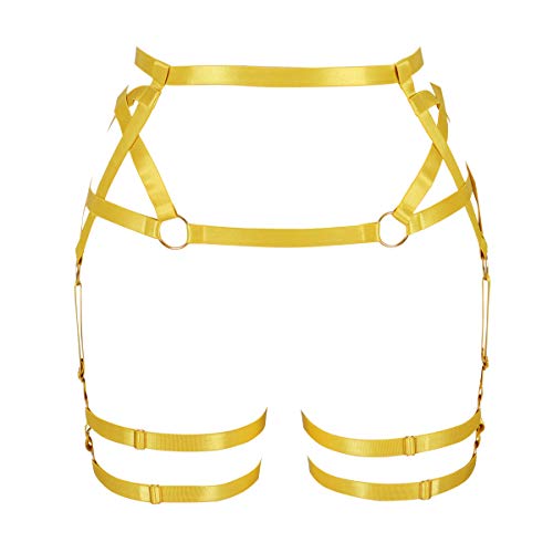 Petmhs Women's Pentagram Harness Garter Belt Punk Leg Waist Straps Lingerie Adjust Thigh Stockings Body Caged Belts (Orange Yellow) #TOP8
