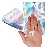 100 Pcs Holographic Resealable Packaging Bags for Small Business, Foil Pouch Sample Bags, Cute Ziplock Smell Proof Storage Bags for Packaging Lipgloss, Jewelry, Cosmetic, Candy, 4x6 inch