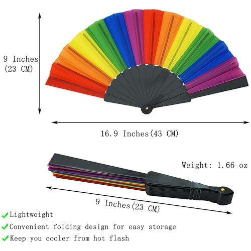 24 Pack Rainbow Folding Fans Pride Decorations Pride Fan Gay Lesbian Wedding Pride Decor LGBT Pride Month Parade Accessories Party Favors Stuff Hand Fans for Women Men, Vertical Rainbow Black — view 3