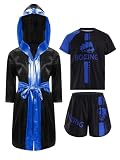 Kaerm Kinder Junge Kampfsport Kleidung Muay Thai Anzug Langarm Boxer Mantel Boxen Kapuzenuamhang Mit Sportshirt Shorts Boxer Kostüm Fitness Blau 170