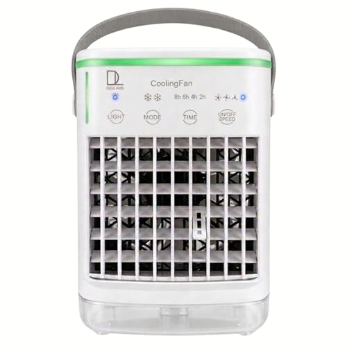 Digilams Portable Air Cooler | 3-in-1 Mini Air Conditioner, 700 ml Water Tank, Ice Fan With 4 Speeds, 7-Colour LED Lights, 2-8H Timer | Evaporative Air Cooler for Bedroom, Office, Home and Desktop