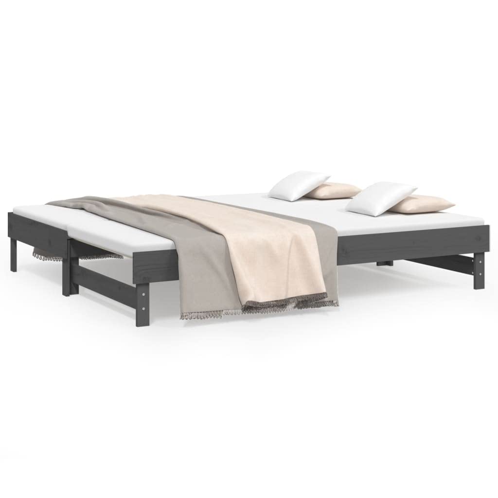 Legno Massello di Pino Divano Letto Estraibile Salvaspazio Grigio 2x100x200