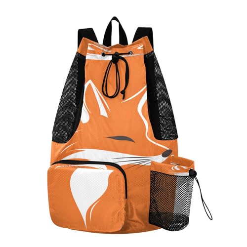 Mesh Gym Swimming Bags for Men & Women, Abstract Animal Fox Large Drawstring Backpack with Dry-Wet Pocket, Lightweight Gym Bag for Sports, Travel, Beach, Workout Gear
