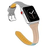 レザーバンドApple watch 1 2 3 /series 4 /nike + 対応 本革バンド 交換ベルト 腕時計バンド 柔軟 男女通用 ストラップ Apple watc用 交換バンド 脱着便利 (38mm, ブルーとグレー)