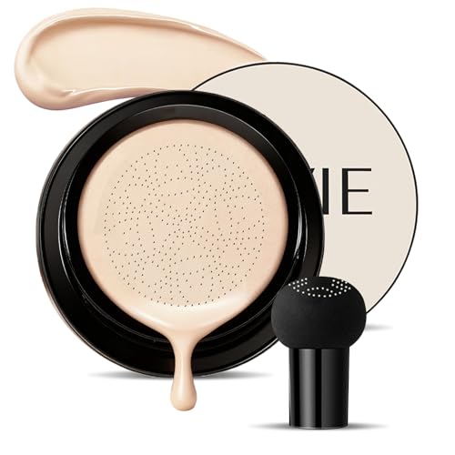 𝑳𝒖𝒗𝒊𝒆 𝑮𝒍𝒐𝒘 Foundation Cushion,Mushroom Head Air Cushion CC Cream,Hydrating Lightweight Coverage,Radiant Finish,Buildable Base Makeup for Normal to Dry & Mature-Looking Skin(lvory White)