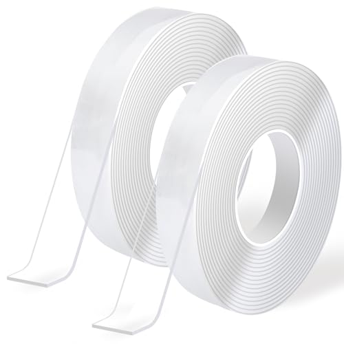 Art3d 8m Doppelseitiges Klebeband Nano Extra Stark Transparent Double Sided Tape 2 Rollen Mehrzweck-Klebeband Teppichmatte Fotorahmen Küche Bastelwandmontage Zuhause AutoTeppich