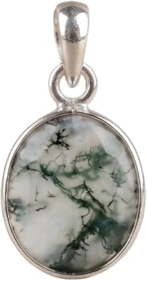 Natural Moss Agate Pendant Necklace Real Gemstone Bezel Set Pendant | Handmade Crystal Jewelry Gift for Women | Healing Stone Necklace for Chakra, Meditation