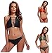 Women's Halter Bikinis Bathing Suits Strappy Padding Swimsuit Set 4 Piece Black M