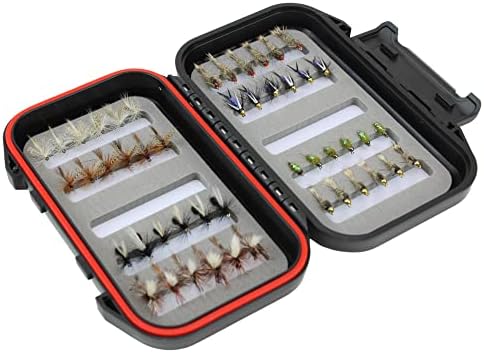 Wild Water Fly Fishing 48 Premium Dry and Nymph Flies Assortment with Small Fly Box for Trout, Panfish, Crappie, Sunfish