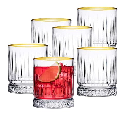 Image of Premium GoldenRIm 280 ML Water & Juice Drinking Glasses Set of 6 Vintage Glassware Set for Juice, Cocktail, Mocktail,Whisky All Beverages Everyday Uses for Gift (6, MT-28)