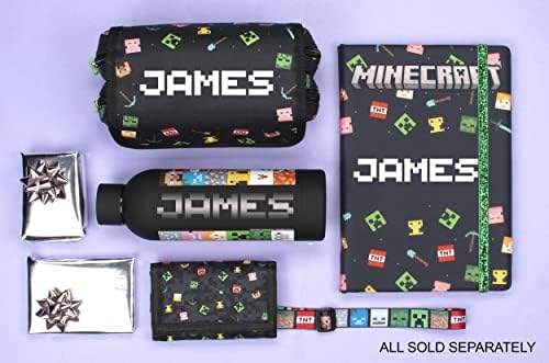Minecraft - Large Pencil Case - Personalised Design Boys Pencil Case - 2 Spacious Compartments - Carry Handle - Stationery Supplies for Kids - Black