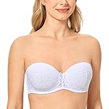 DELIMIRA Women's Underwire Lightly Padded Convertible Lace Strapless Bra for Wedding White 34B