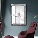 QMDECOR Crystal Crush Diamond Rectangle Silver Mirror for Wall Decoration 25.6x35.5x1 inch Wall Hang