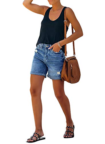 Luvamia Women'S Casual Ripped Denim Shorts High Rise Summer Destoryed Jeans Shorts Denim Blue Size Large thumb #2