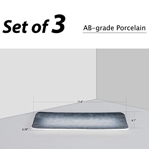 Aquiver 11.5'' Ceramic Platters - Porcelain Water Wave Relief Texture - Party Porcelain Rectangle Serving Plates - For Appetizer Plates, Sushi, Entertaining Guests, Set Of 3 (3 Colors) #TOP1