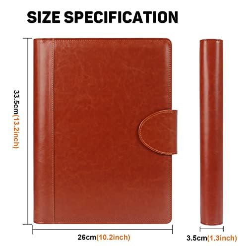 Toplive Portfolio 3 Ring Binder Padfolio Folder, Business Interview Resume Portfolio for Women Men A4/Letter Size Document Organizer with Clipboard Receipt Sleeve Card Holder, Brown