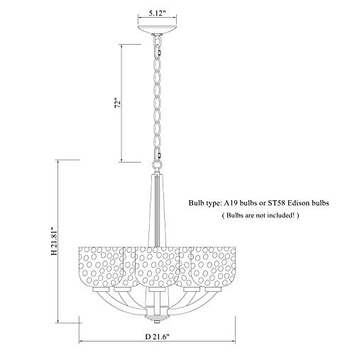 Alice House 22" 5-Light E26 Large Chandelier Brushed Nickel Modern Style Hammered Glass Traditional Hanging Pendant Lighting Fixture For Living Room, Dining Room, Kitchen, Bedroom Al6091-H5 #TOP6