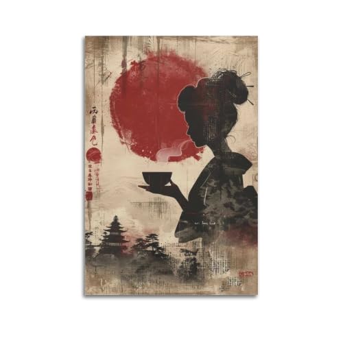 Poster Geisha Ukiyo-E vintage 60x90cm sans cadre toile decoration salon