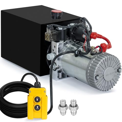 Image of DC HOUSE Electric Hydraulic Pump Unit Metal Reservoir for Dump Trailer (Double Acting 10 Quart)
