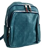 2chilly Rucksack Backpack Rucksackhandtasche Tasche mit Prägung in Leder Optik stoneblue und black Lisboa (Stoneblue)