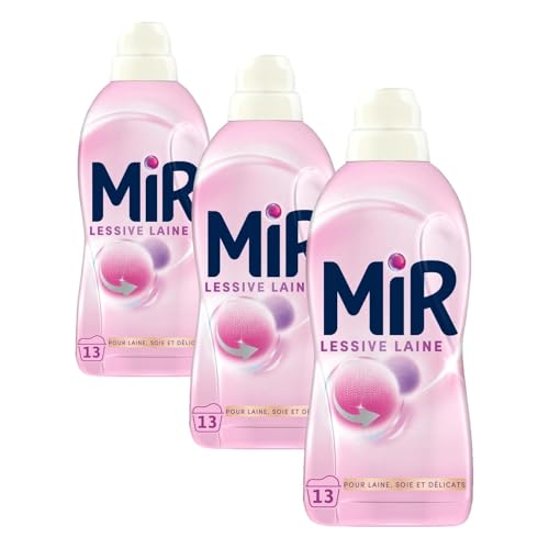 Mir - Lessive Liquide - Lessive Laine - Main & Machine - Raviveur - Formule Unique 3en1 - Douceur - Fibres - Tenue - Toucher Cachemir - Anti-Bouloche - Pour Laine - Soie - Délicats - 13 Lavages
