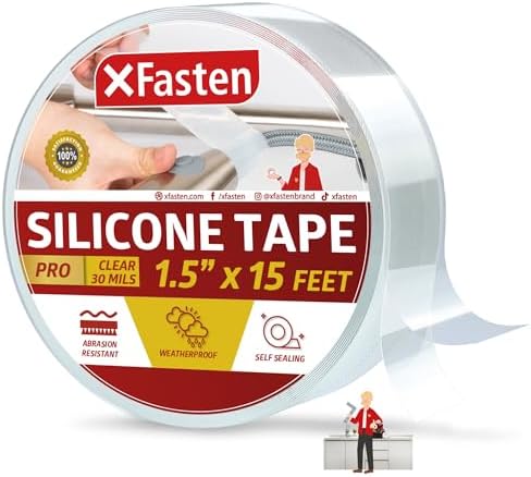 XFasten Self-fusing Silicone Tape Pro, Clear, 1.5-Inch x 15-Feet, 30mils Extreme Silicone Repair Pipe Tape for Electrical, Radiator Hose, Garden Hose, Coax Plumbers Water Seal and Stretch Tape
