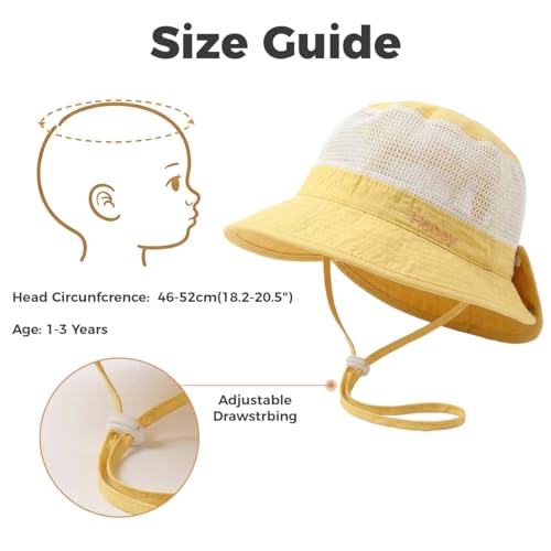 Image of SNOWIE SOFT Baby Sun Hat Summer Cap for Baby Girl 1-3 Years, Sun Protection Cap Bucket Hat with Chin Strap and Back Sun Shield Breathable Summer Protection Caps Visor Hats UV Caps for Beach Travel