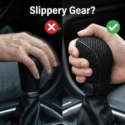 Image of SARTE Gear Shift Knob Cover Anti-Slip, Breathable Cotton mesh Anti-Scratch Shift Handle Protector Premium Gear Knob Cover for All Cars Universal fit (Black)