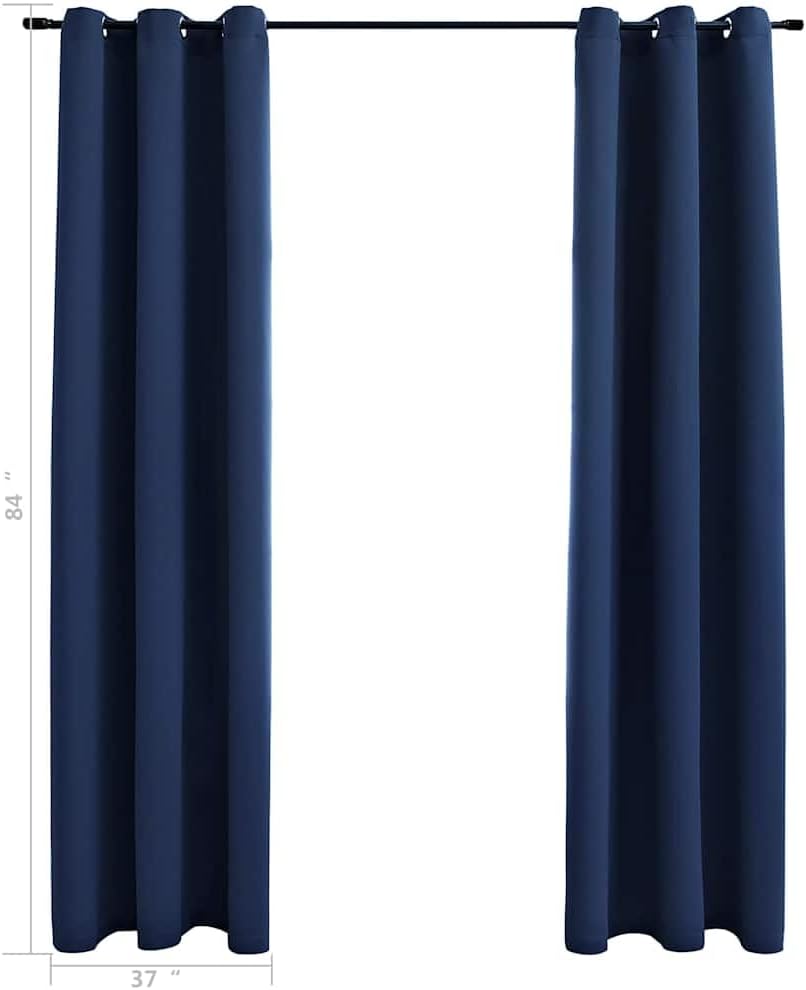 vidaXL Curtains 2 Pcs, Blackout Curtains for Bedroom Living Room, Window Blinds with Rings, Darkening Curtains Drapery, Navy Blue Fabric