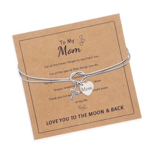 Tyebiva Gift for Mom Silver Cross Heart Pendant Double Layer Knot Bracelet for Women, Dainty Religious Christian Mother Birthday Anniversary Snake Chain Fashion Accessories Jewelry by Tyebiva - Used condition - US$8.73