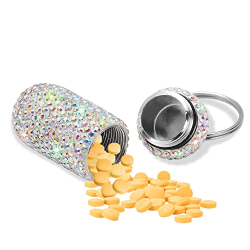 Portable Pill Case Pill Container Waterproof Pill Holder With Keychain Bling Pill Box Medicine Dispenser Bottle Storage For Outdoor Camping Travel (Ab Color) #TOP2