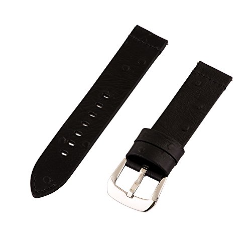 Clockwork Synergy® - 2- Piece Ss Premium Ostrich Grain Leather Watch Band 22mm - Black - Interchangeable Replacement Watch Straps