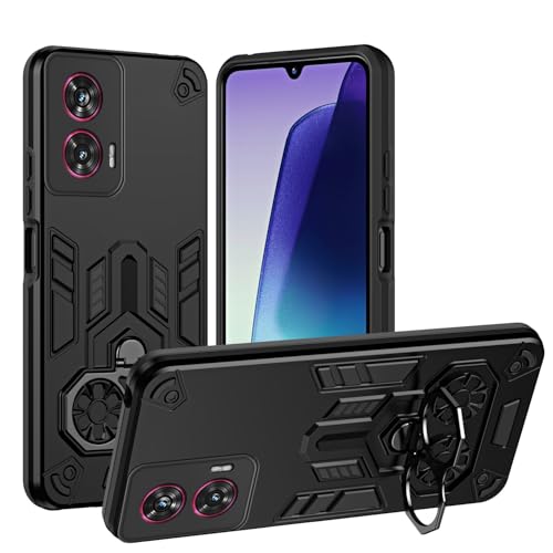 yixinA for Motorola Moto Edge 50 Fusion Phone Case with Kickstand,Military-Grade Heavy Duty Protection Mobile Cover PC Matte Textured Cover Rugged Shockproof TPU Sturdy Case(Black)