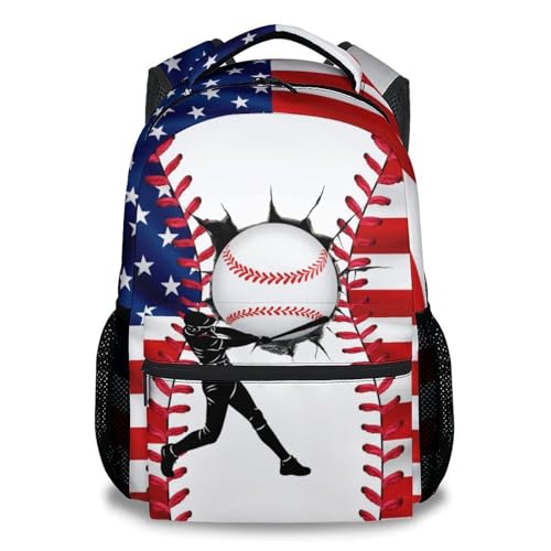 Mercuryelf Baseball Backpack for Kids Boys American Flag School Bookbag 17 Inch Lightweight Sports Toddler Backpack for Preschool Kindergarten Elementary School Gift