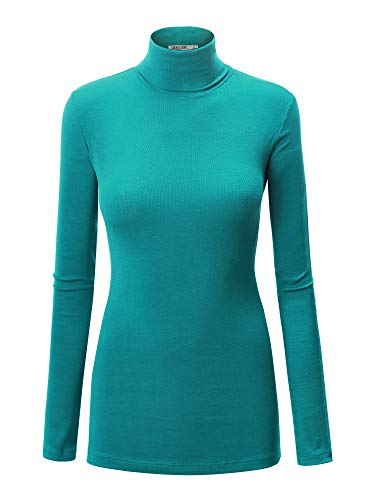 Image of Lock and Love Women's Turtleneck Top Lightweight Long Sleeve Slim Fit Pullover, Soft Rayon Stretch Layering Basic, S-3XL