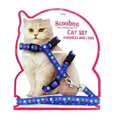 Pooch Box Cat Adjustable Nylon Printed Harness Strap Collar with Leash Set Small Pet Walking for Kitten- Printed (Color May Vary).