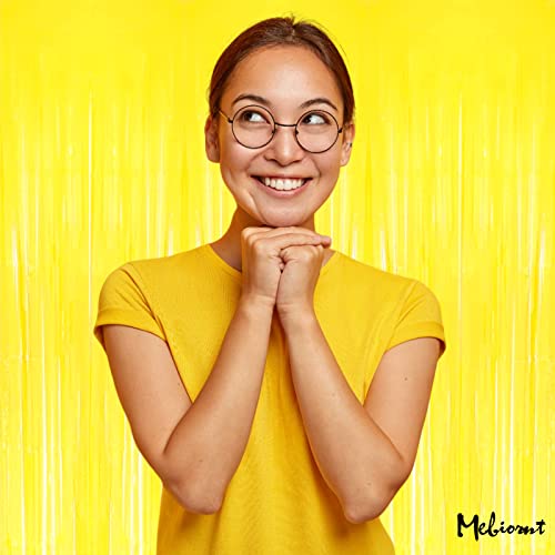 Image of 4 Pack New Yellow Fringe Curtain Backdrop, 3.2Ft x 9.8Ft Metallic Tinsel Foil Fringe Streamers Curtains Background for Photo Booth Birthday Wedding Baby Shower Party Thanksgiving Christmas Decorations