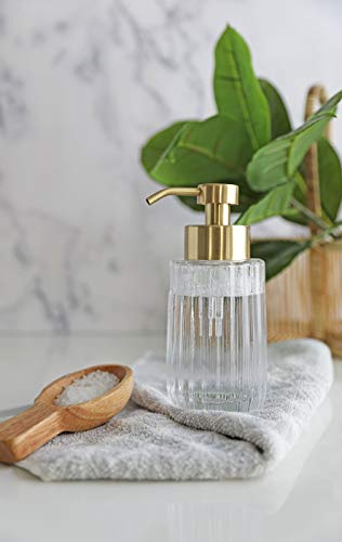 Rail19 Flora Fluted Foaming Soap Dispenser | Vintage-Inspired Modern Glass Refillable Pump Bottle For Bathroom Vanity Countertop And Kitchen, 10Oz (Gold) #TOP3