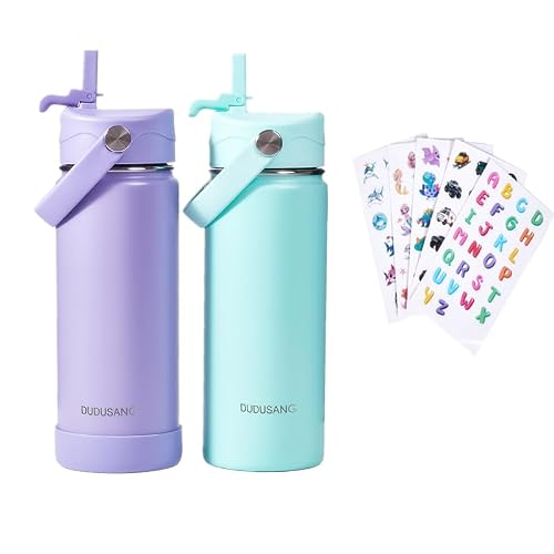 2Pack 18oz Kids Insulated Water Bottle - Bulk Stainless Steel Water Bottles for School Boys/Girls Flip Top Leak Spill Proof Vacuum Metal Cups BPA Free Thermos (Light Purple, 18 Ounces)