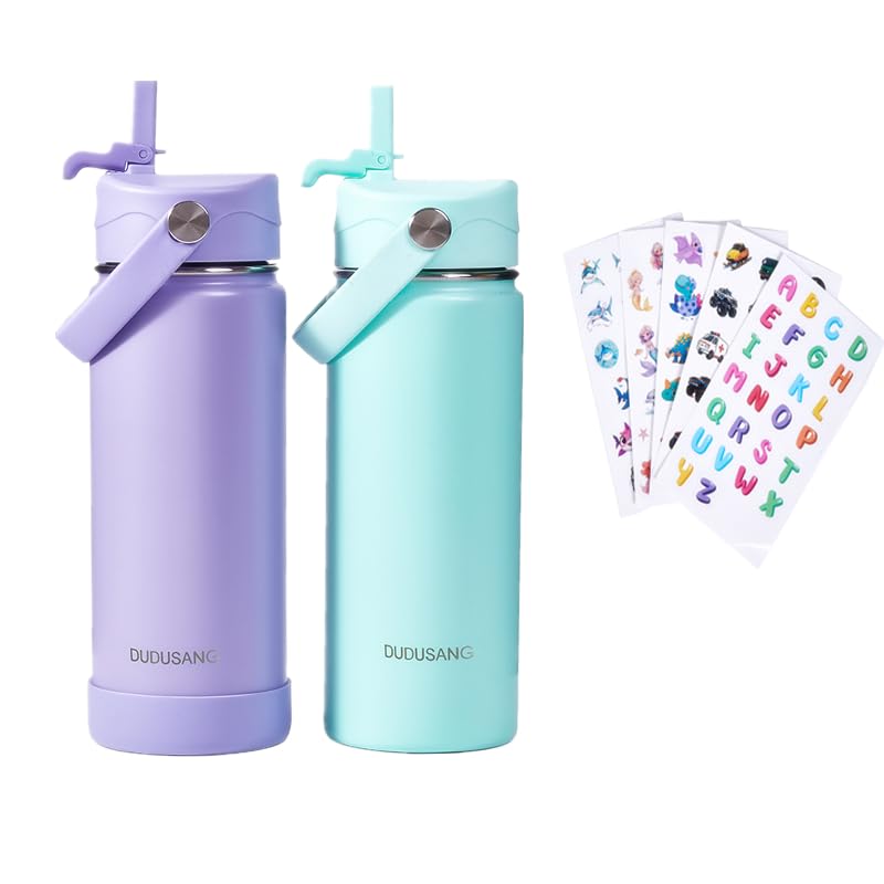 2Pack 18oz Kids Insulated Water Bottle - Bulk Stainless Steel Water Bottles for School Boys/Girls Flip Top Leak Spill Proof Vacuum Metal Cups BPA Free Thermos (Light Purple, 18 Ounces)
