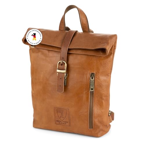 Berliner Bags Vintage Rucksack Seattle aus Leder, kleiner Tagesrucksack, Cityrucksack, Rolltop, Wasserdicht für Damen - Braun