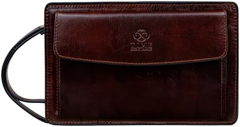 Time Resistance Leather Clutch for Men Organizer Wrist Bag Briefcase Handmade in Italy Gift Box Included