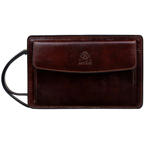 Time Resistance - Bolso de mano de cuero para hombre - Organizador de muñeca - maletín hecho a mano en Italia, Marrón