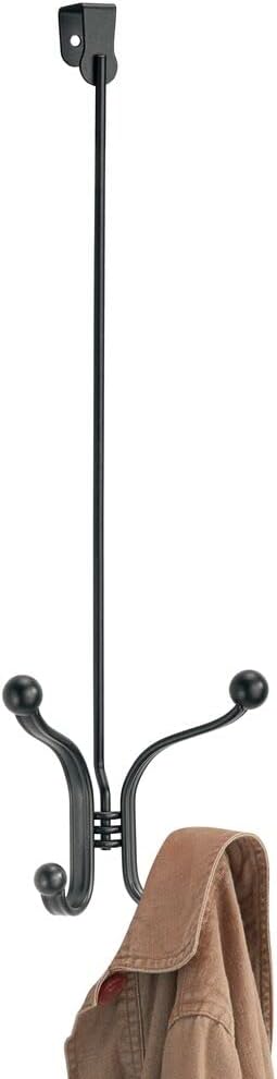 Suреr Sаlе 🛒 mDesign Steel Metal Heavy Duty Over The Door Hanging Storage Organizer Rack, for Closet, Bathroom - Hang Coats, Clothes, Hats, Towels, Robes, 4 Hooks - Hyde Collection - 2 Pack - Black